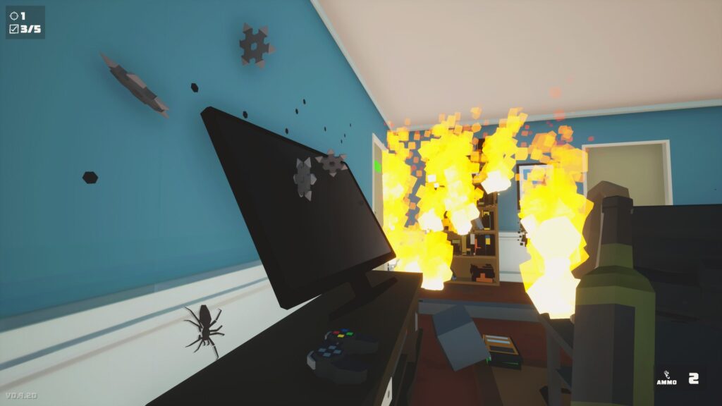 A variety of weapons and tools: Players can use a range of weapons and tools to kill spiders, including a revolver, shotgun, frying pan, broom, and even a flamethrower. Each weapon has its own strengths and weaknesses, and players must choose the right tool for the job.