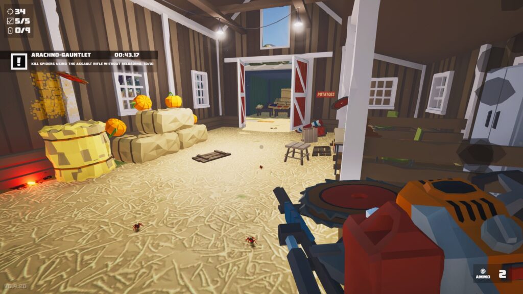 Fully interactive environment: The game's environment is fully interactive, and players can pick up and move objects to find spiders hiding underneath. The environment is also destructible, allowing players to create their own paths and strategies.