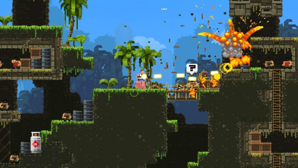 Destructible environments: The environments in Broforce are highly destructible, allowing you to blow up buildings, collapse bridges, and create new pathways to get to your objective. This adds a new level of strategy and excitement to the game.