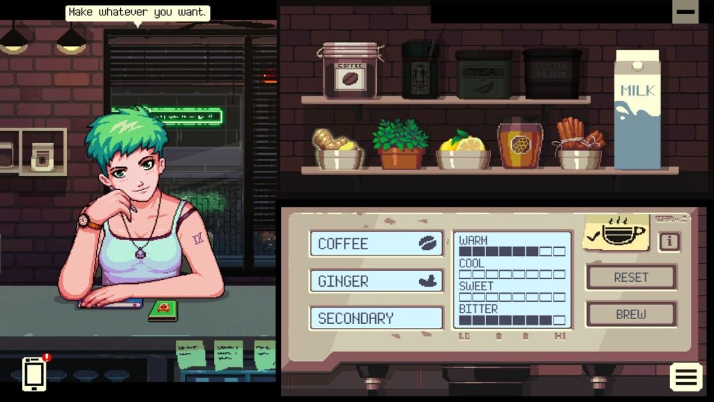 Cozy atmosphere: Coffee Talk is set in a cozy little coffee shop, with pixel art graphics that perfectly capture the warm and inviting atmosphere of the space. The music is also a highlight, with jazzy tunes that add to the relaxed vibe of the game.