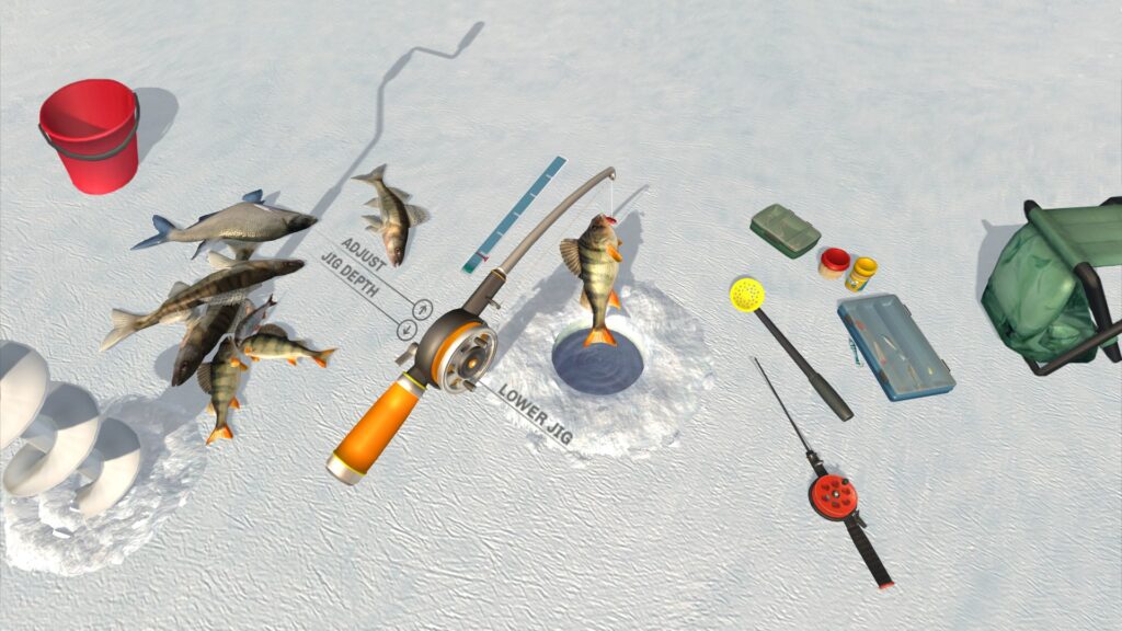 Realistic Physics: Experience the true art of ice fishing with Ice Lakes' realistic physics system. Casting your line requires skill and precision, taking into account factors like wind direction and lure weight. Once your line is in the water, the lifelike fish behaviors and responsive physics ensure that each encounter feels dynamic, challenging, and rewarding.